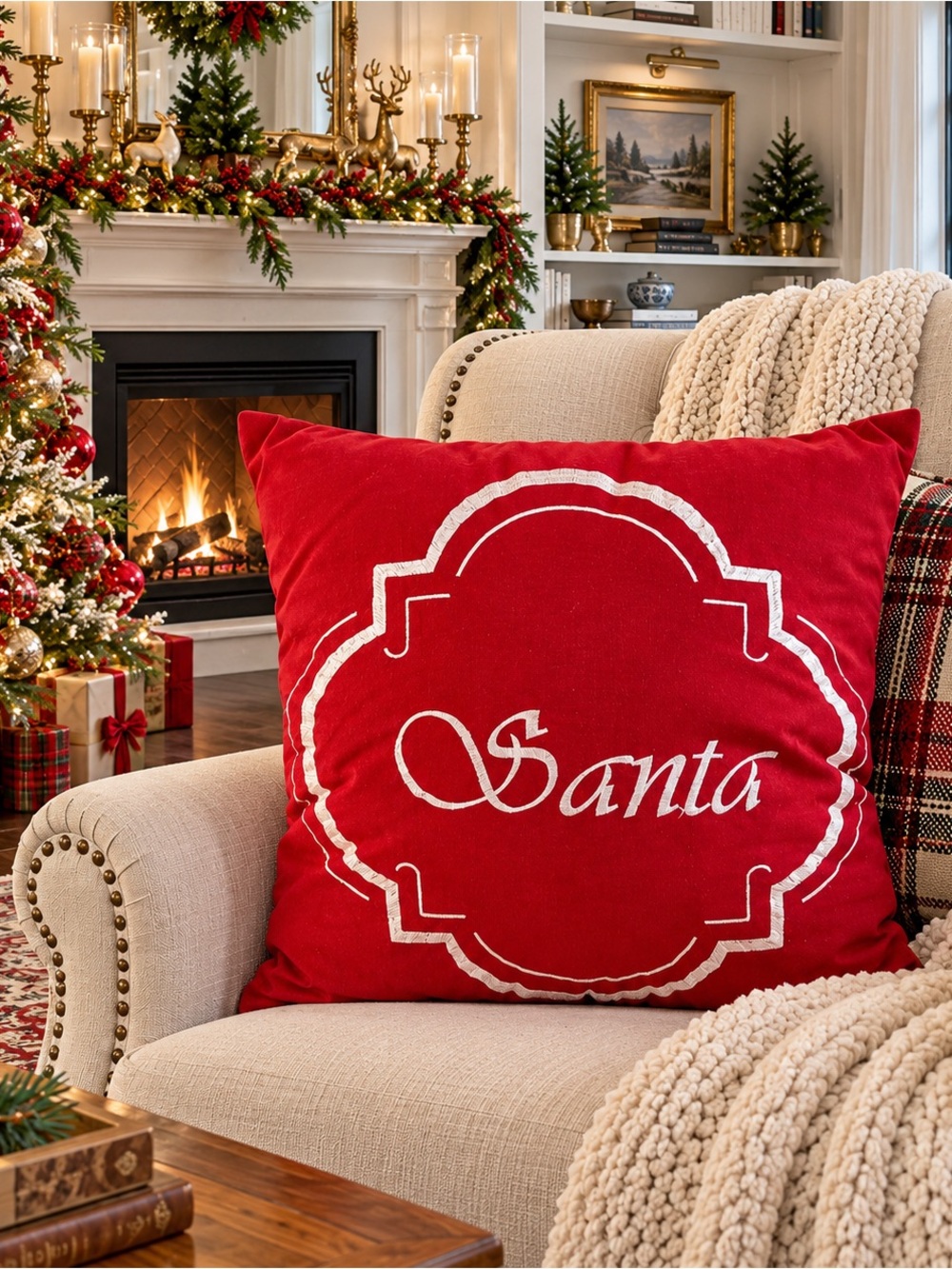 Red Classic SANTA festive decorative throw pillow